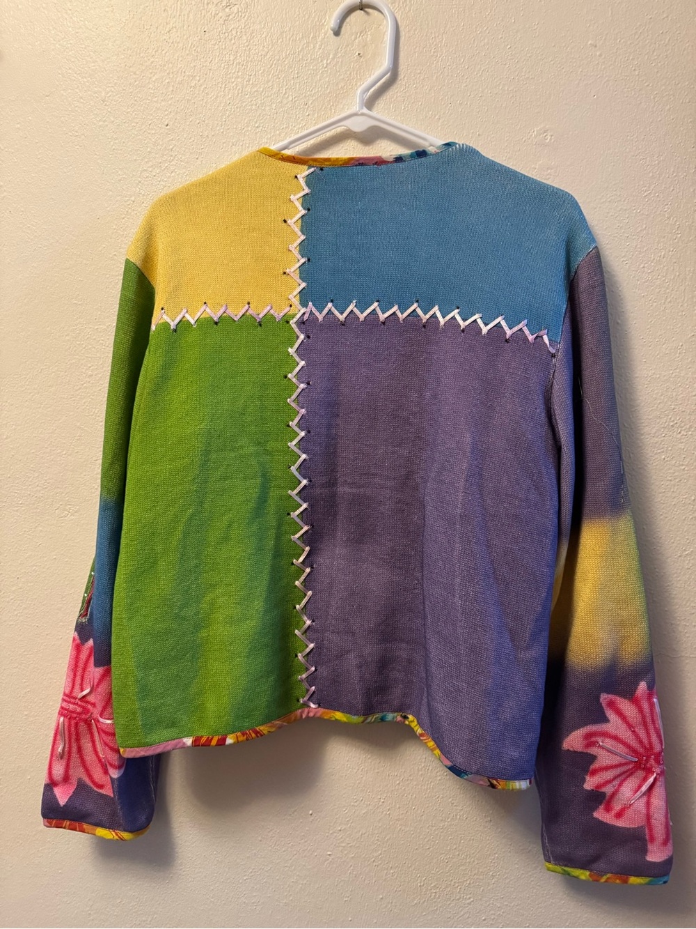 Vintage Sandy Starkman Patchwork Floral Cardigan Sweater Jacket Size M - Picture 2 of 12